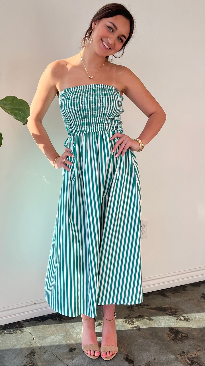 Seaside Stripes Smocked Midi Dress