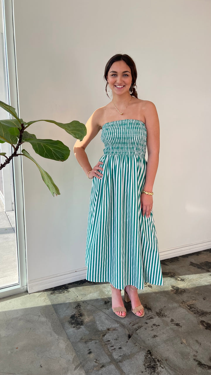 Seaside Stripes Smocked Midi Dress