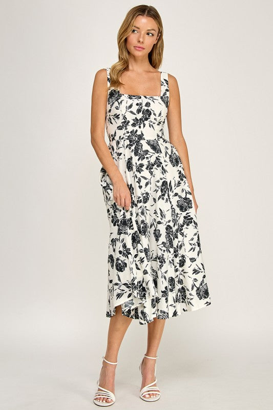 Black Floral Midi Dress