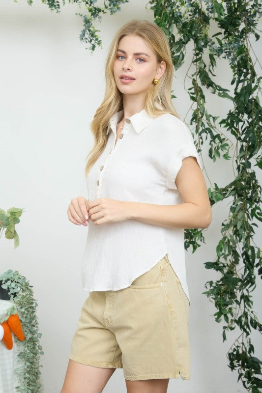 Sand Button Front Blouse