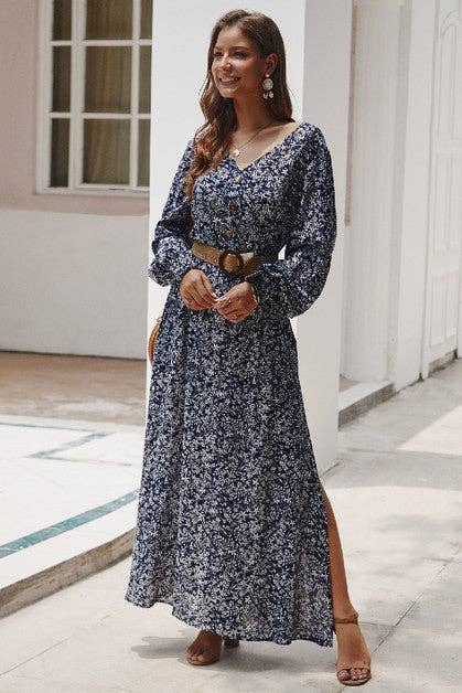 Floral Printed Long Sleeve Maxi Dress
