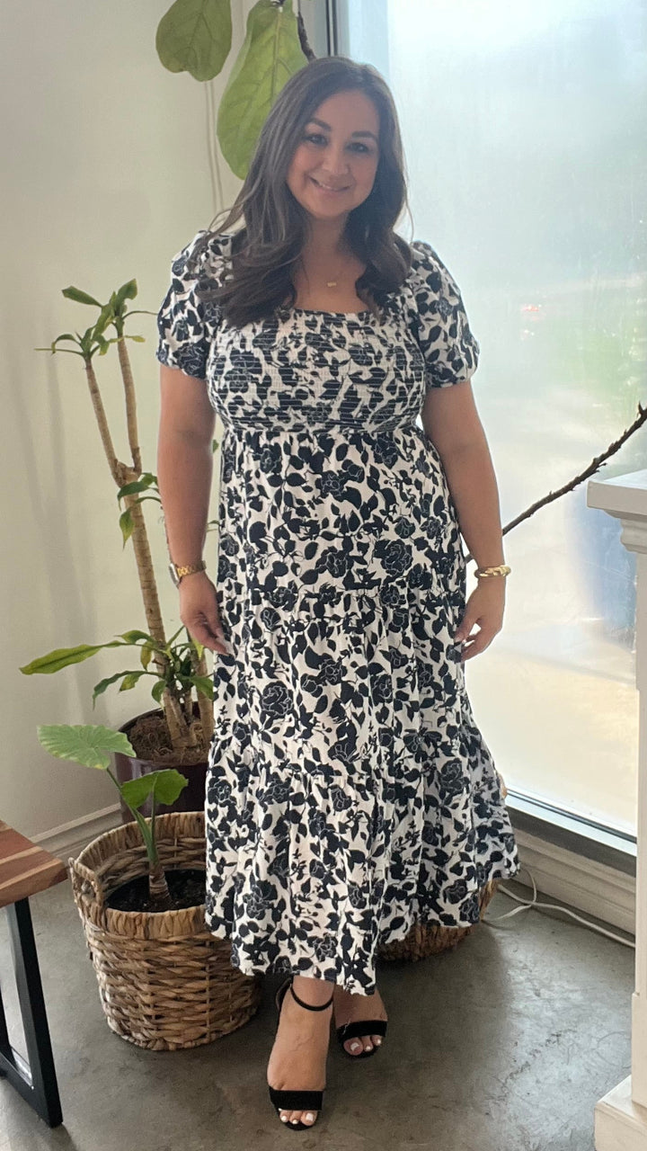 Navy Floral Midi Dress