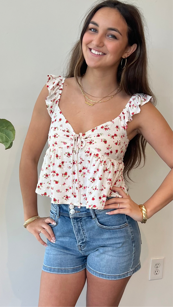 Denim bow detail shorts