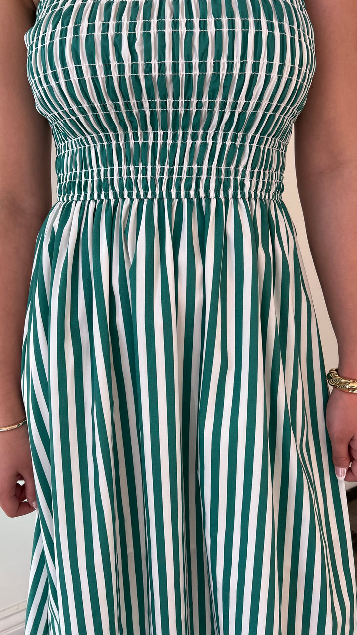 Seaside Stripes Smocked Midi Dress
