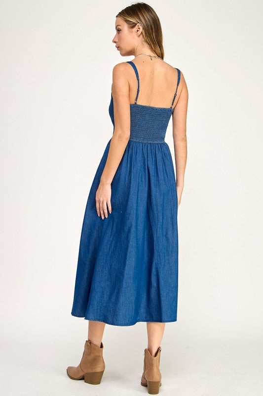 Denim Lace-Up Midi Dress