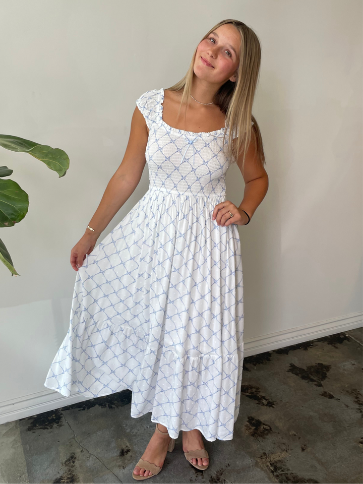 Blue Bow Midi Dress
