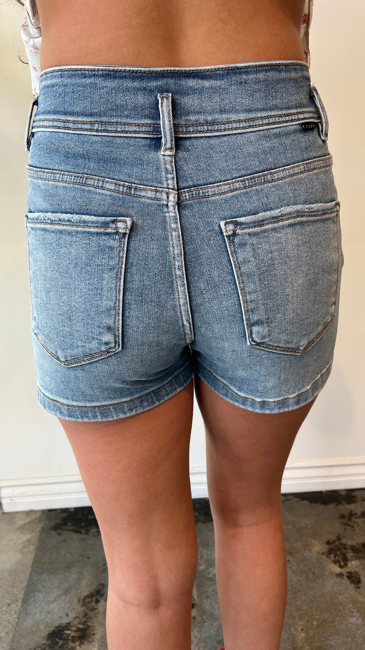 Denim bow detail shorts