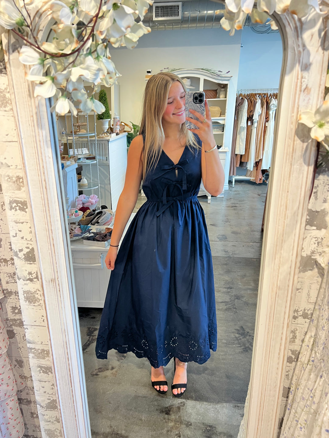 Navy Bow Midi Dress