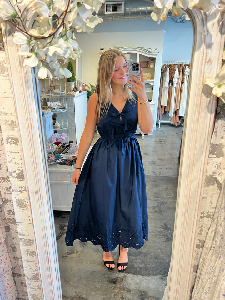 Navy Bow Midi Dress