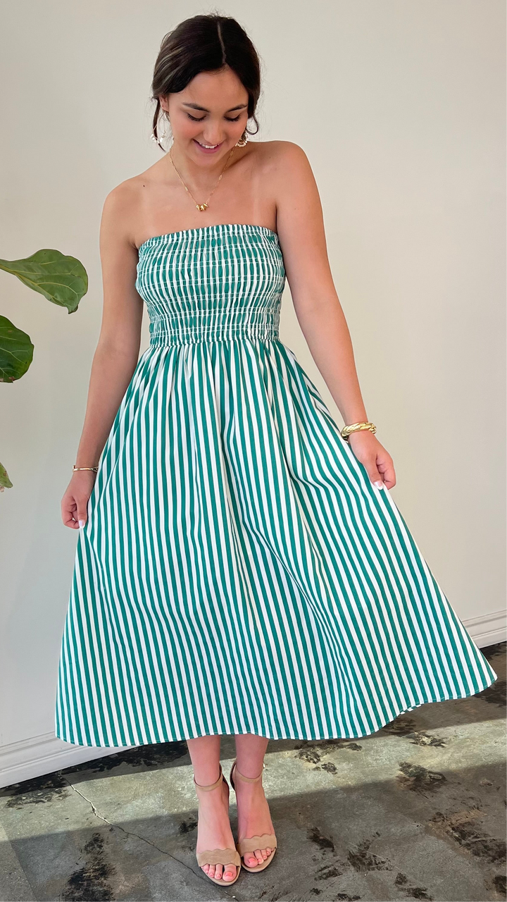 Seaside Stripes Smocked Midi Dress