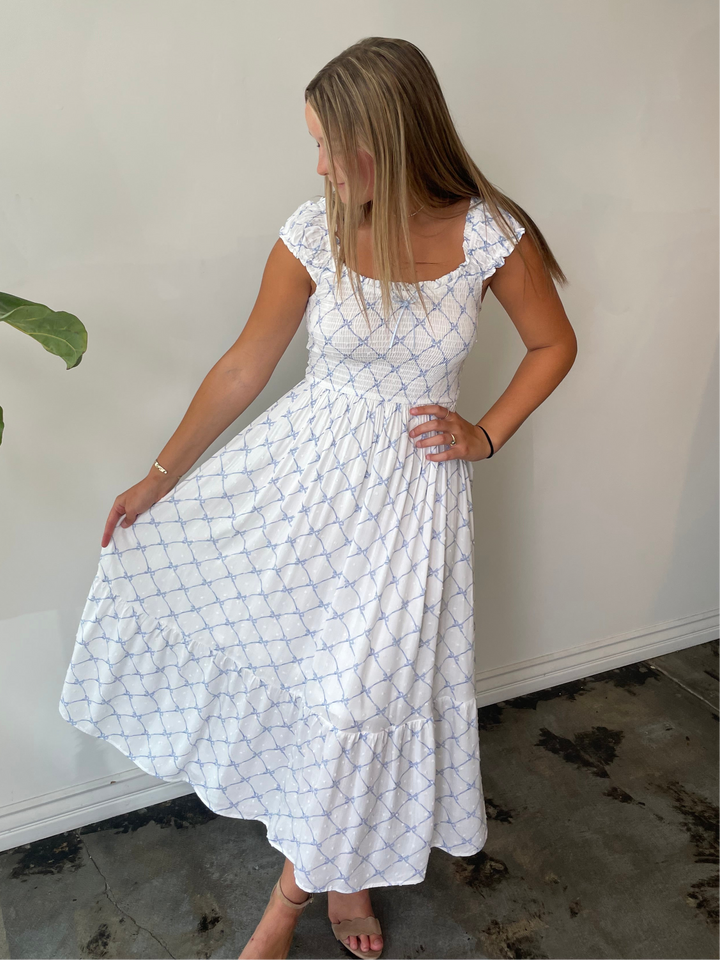 Blue Bow Midi Dress