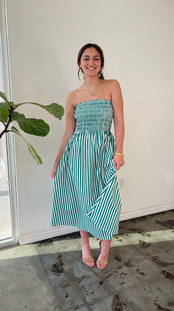Seaside Stripes Smocked Midi Dress
