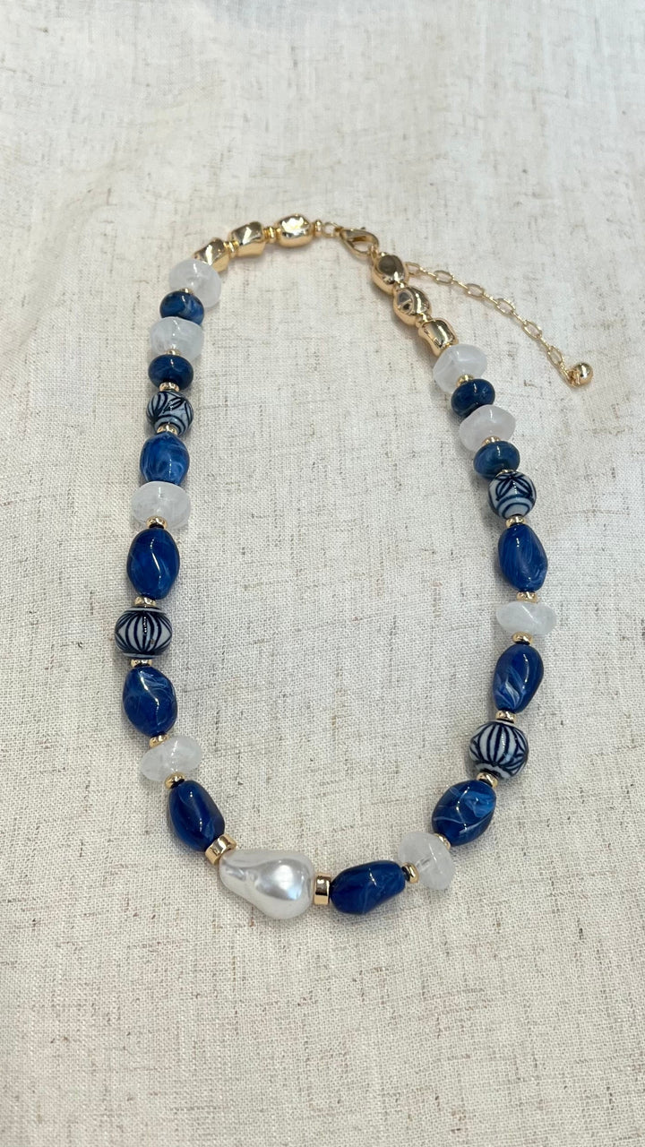 Blue Pearl Beaded Necklace