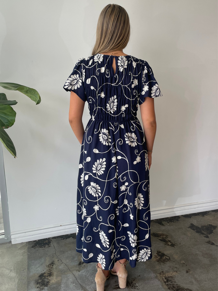 Midnight Bloom Embroidered Dress