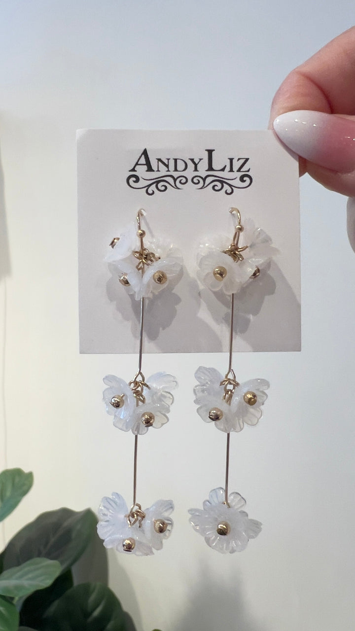 White Daisy Drop Earrings