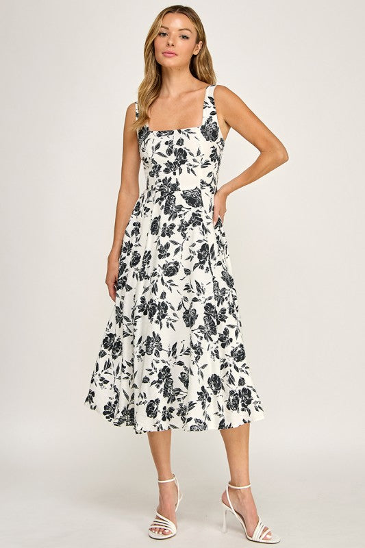 Black Floral Midi Dress