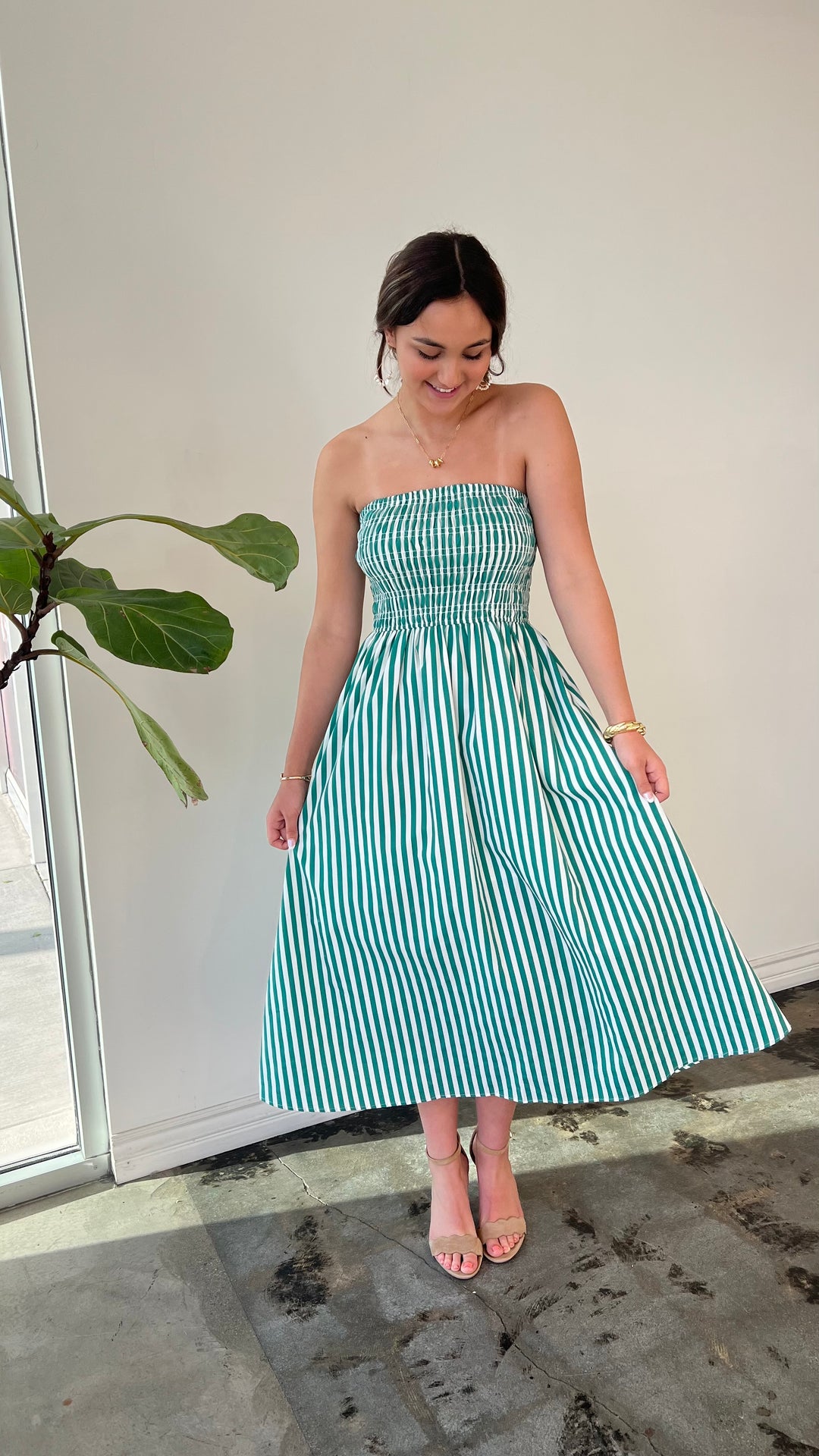 Seaside Stripes Smocked Midi Dress