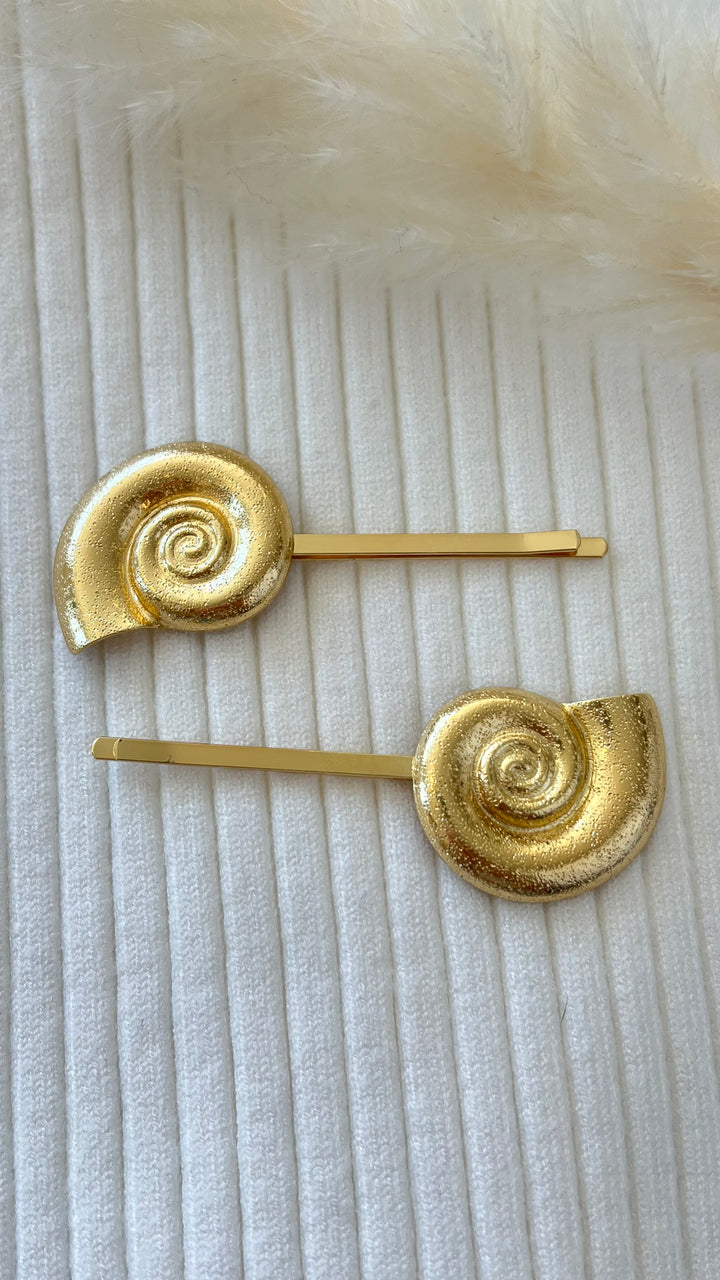 Golden Spiral Shell Hair Clip – Set of 2
