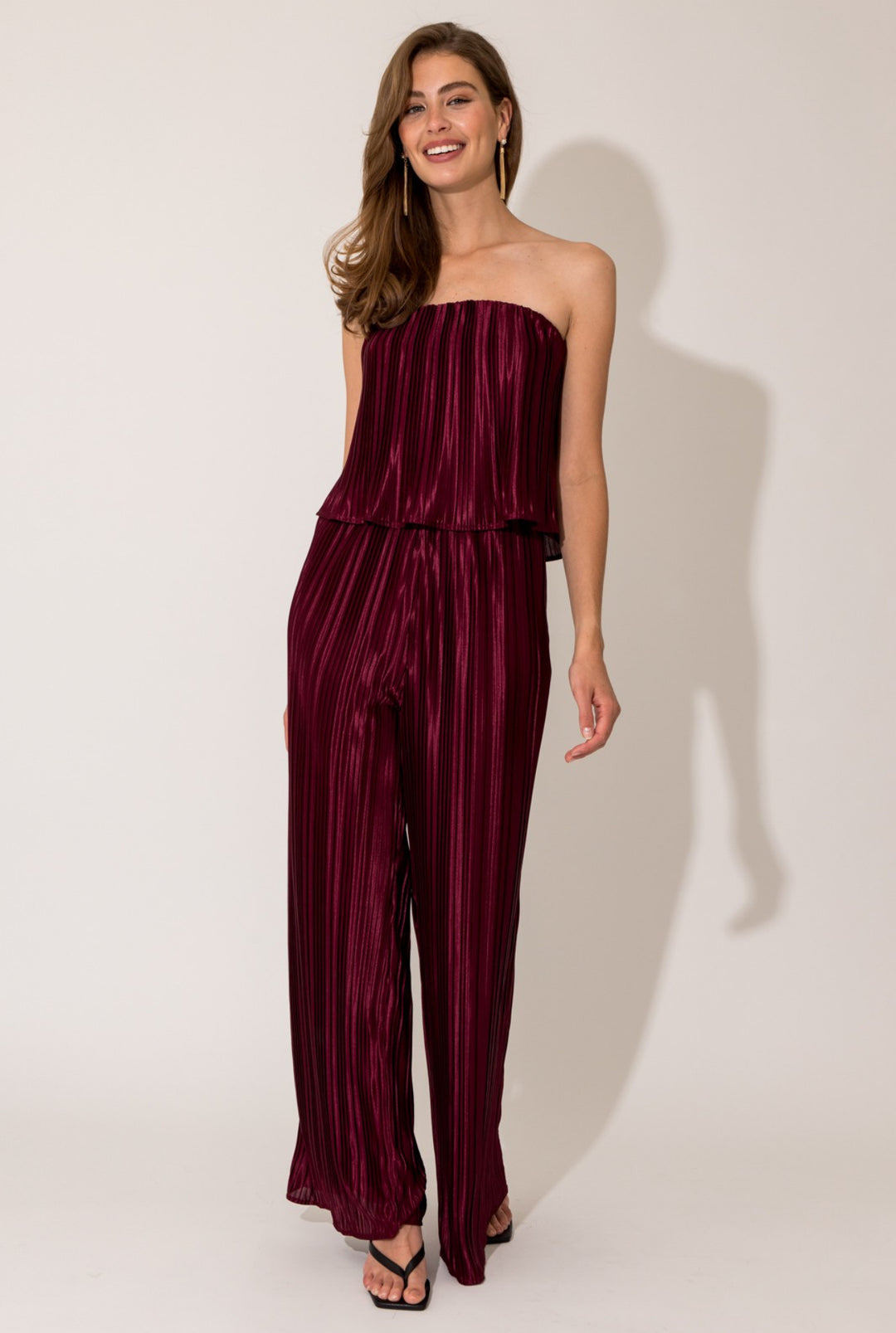 Wine Pleated Jumpsuit