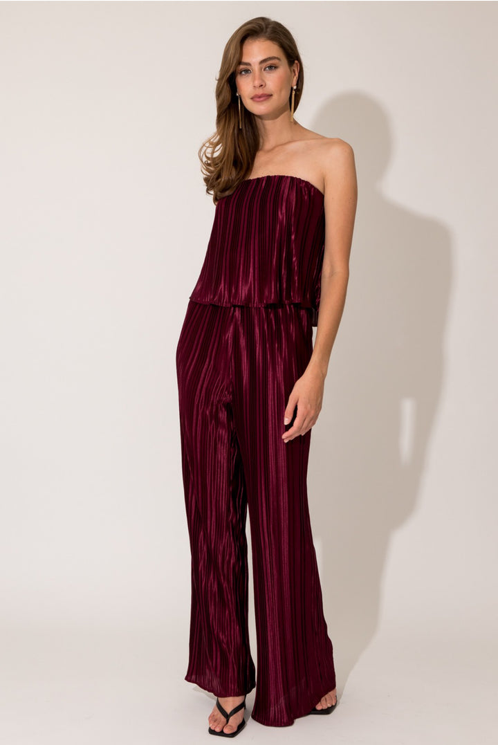 Wine Pleated Jumpsuit