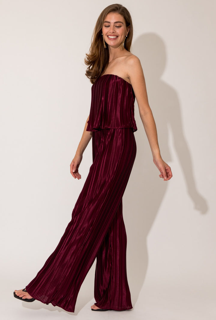 Wine Pleated Jumpsuit