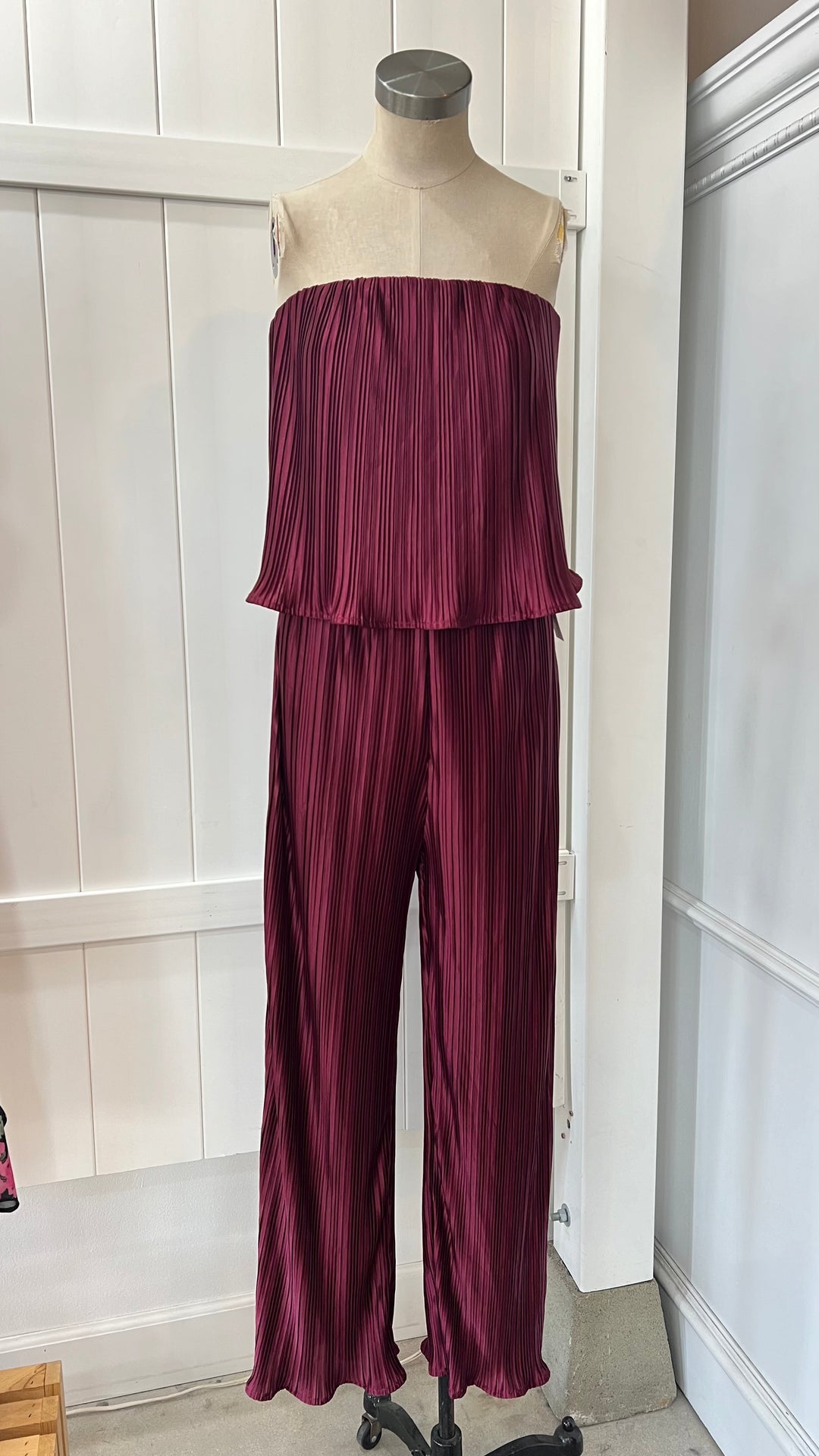 Wine Pleated Jumpsuit