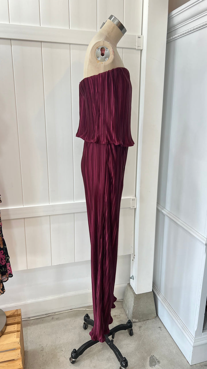 Wine Pleated Jumpsuit