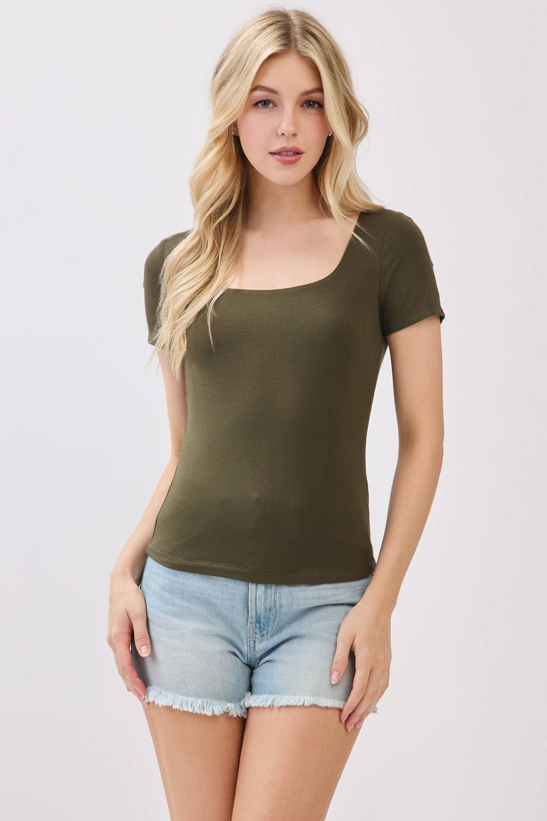 DOUBLE LAYER SQUARE NECK SHORT SLEEVE TOP - VT30991