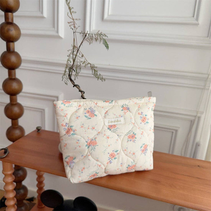 Quilted Floral Zipper Pouch
