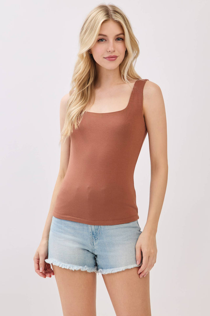Double Layer Solid Square Neck Tank Top - VT16608