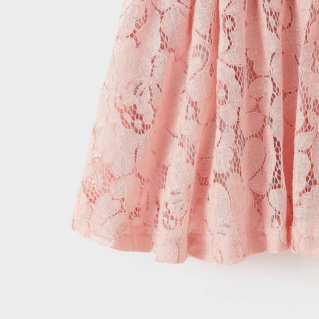 Family Matching Pink Color Block Polo, Lace Sleeveless Dress