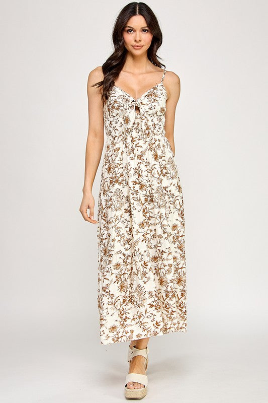 Golden Bloom Tie Front Maxi Dress