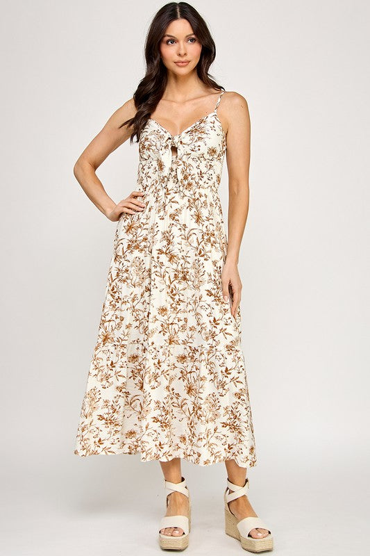 Golden Bloom Tie Front Maxi Dress