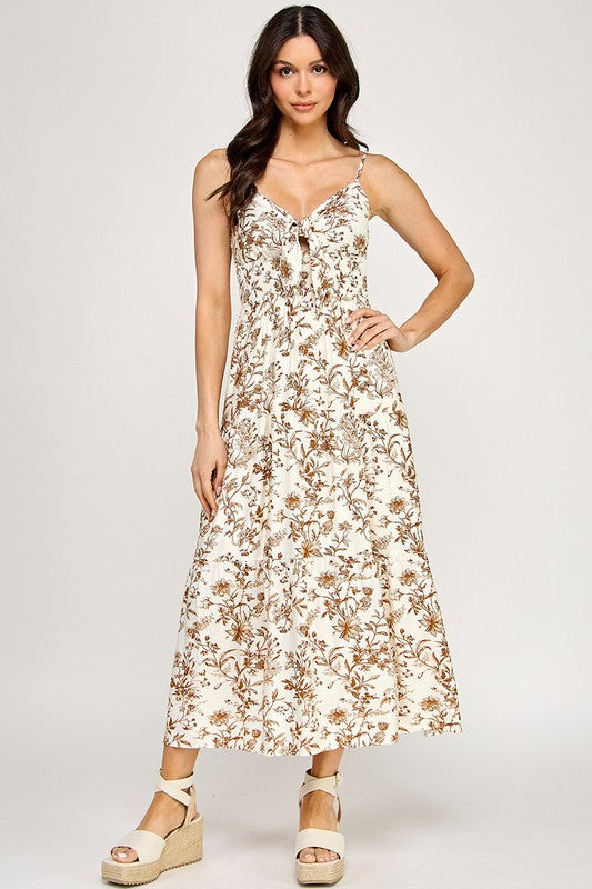 Golden Bloom Tie Front Maxi Dress