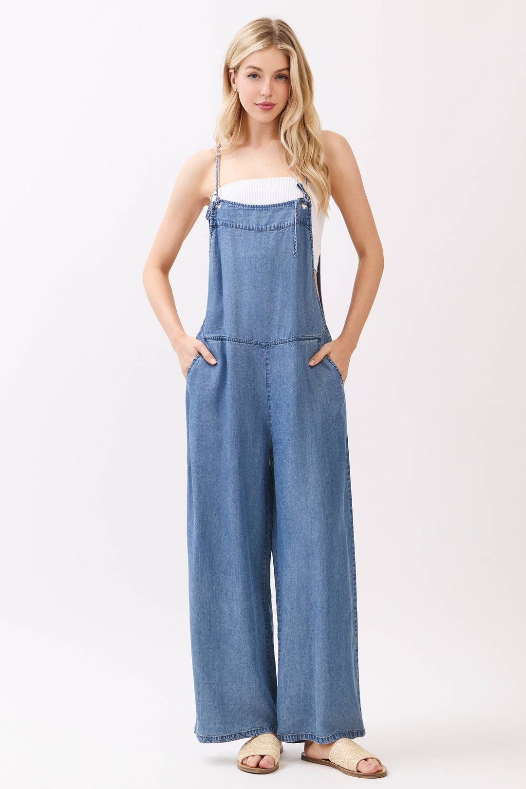 TENCEL SPAGHETTI STRAP WIDE LEG JUMPSUIT - VJ3585A