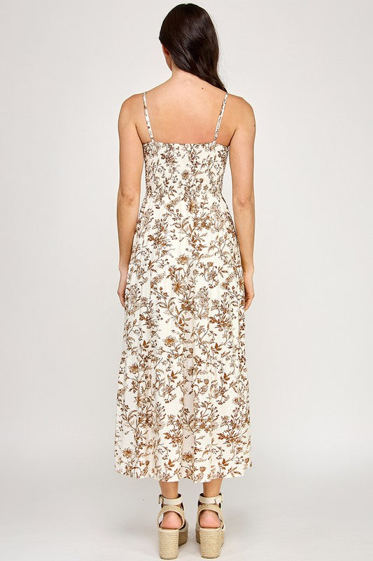 Golden Bloom Tie Front Maxi Dress
