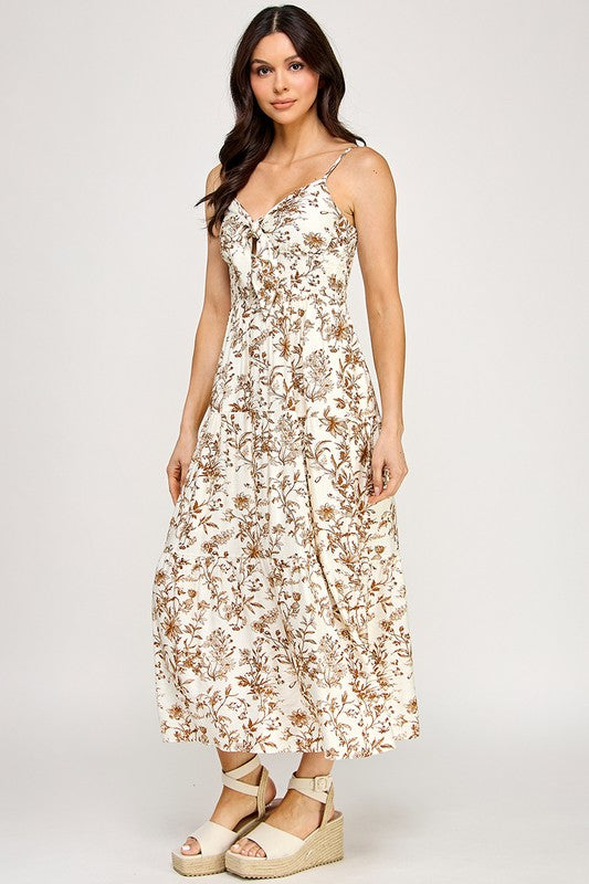 Golden Bloom Tie Front Maxi Dress