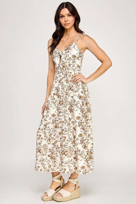 Golden Bloom Tie Front Maxi Dress