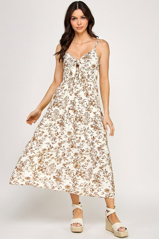 Golden Bloom Tie Front Maxi Dress
