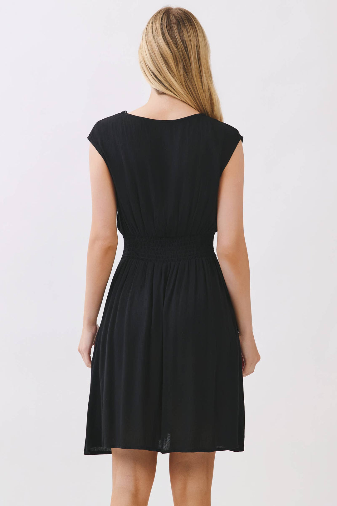 SURPLICE SMOCKED WAIST MINI DRESS - VJD400097