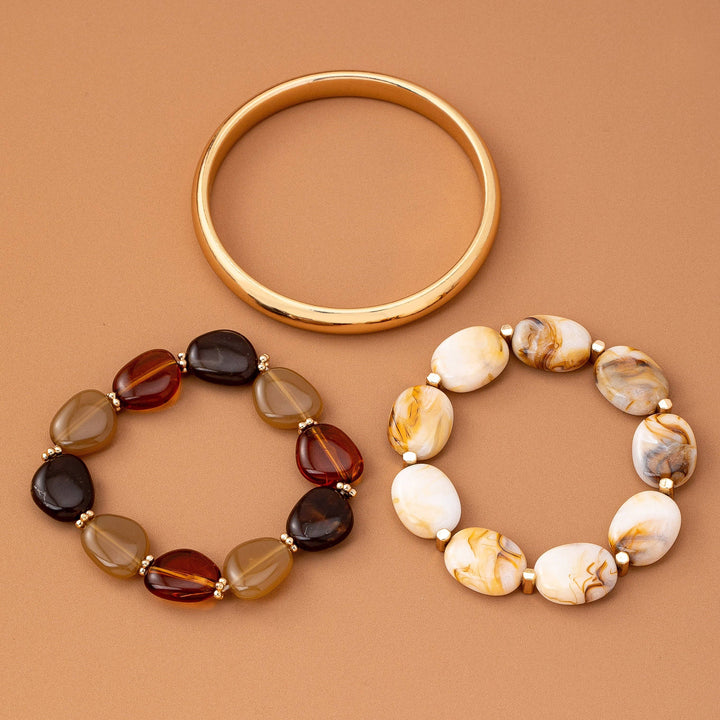 BOHO MULTI ACRYLIC FACET GOLD BRACELET SET | 80B1567