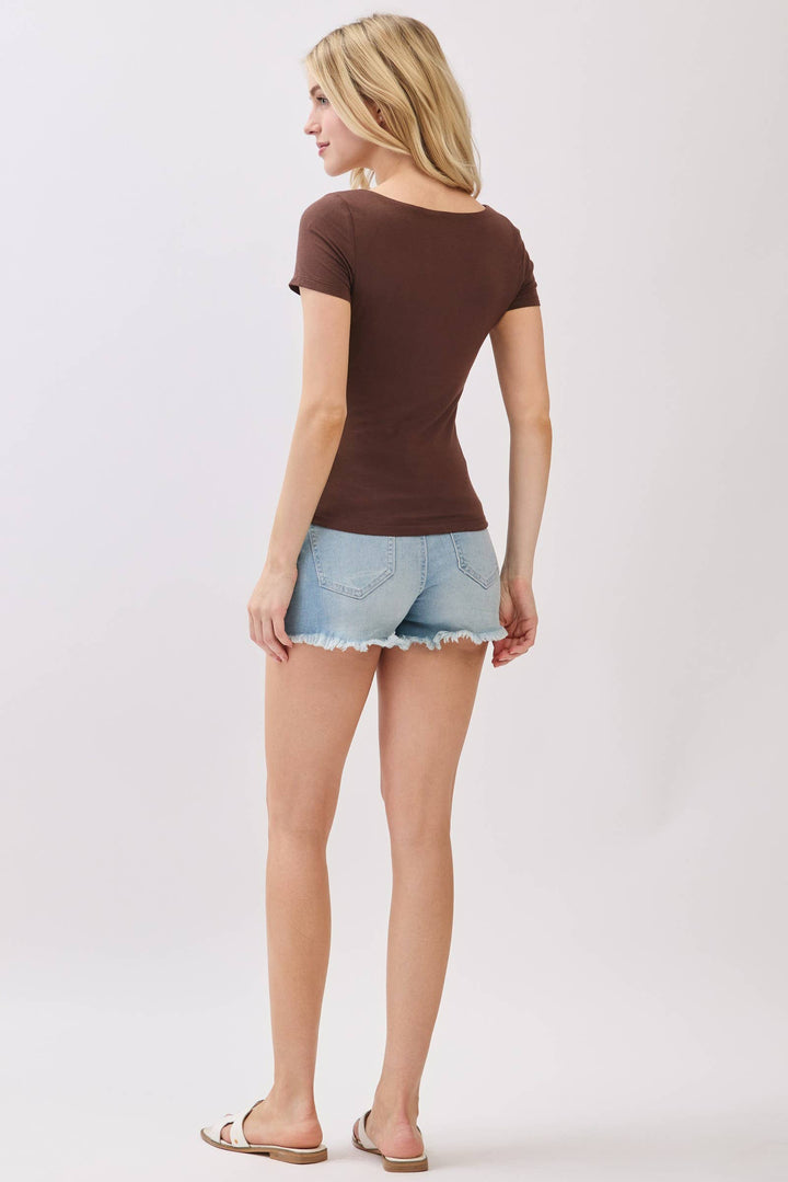 DOUBLE LAYER SQUARE NECK SHORT SLEEVE TOP - VT30991