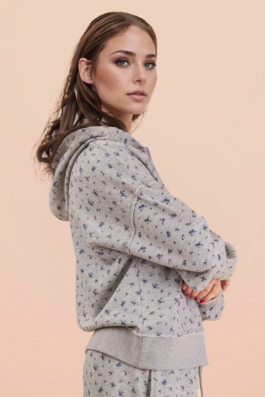 Grey Floral Hoodie