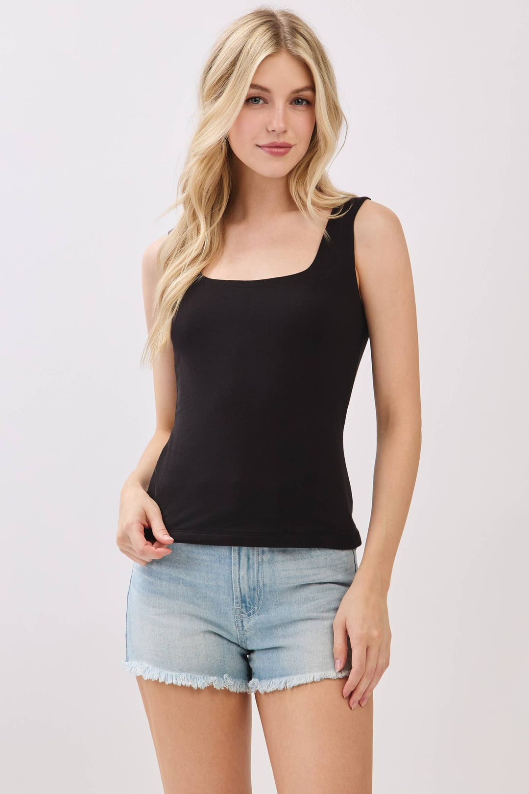 Double Layer Solid Square Neck Tank Top - VT16608