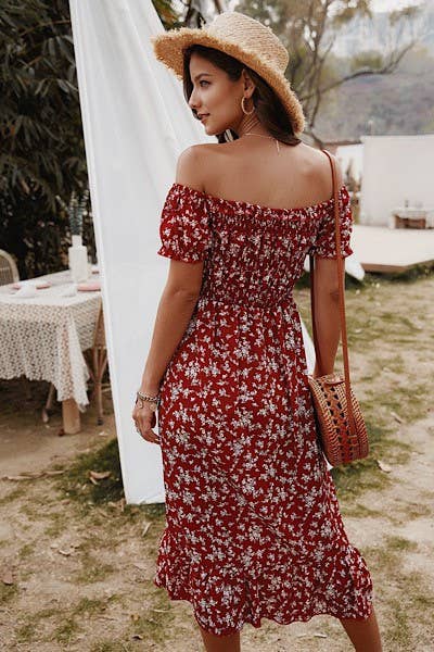 Off-Shoulder Floral midi Dress