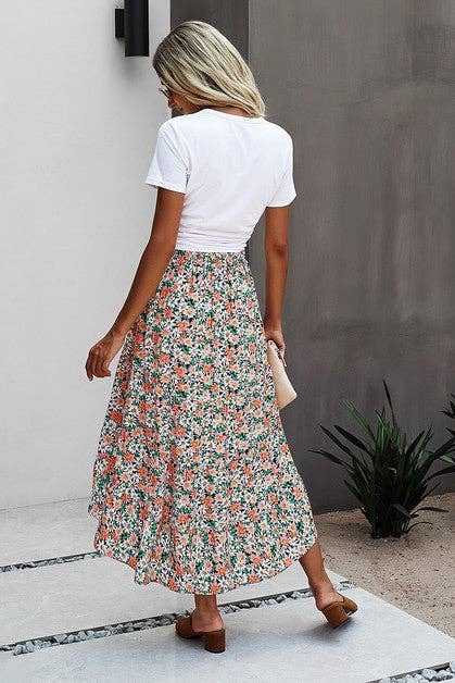 Floral Ruffle Swing Midi Skirt