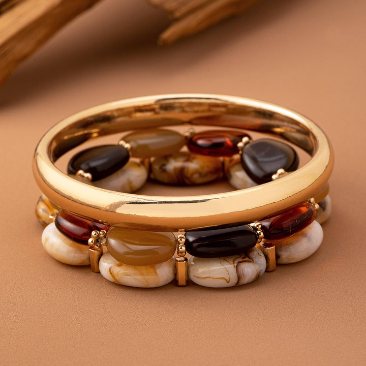 BOHO MULTI ACRYLIC FACET GOLD BRACELET SET | 80B1567