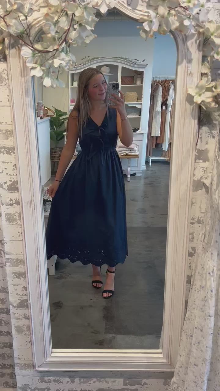 Navy Bow Midi Dress