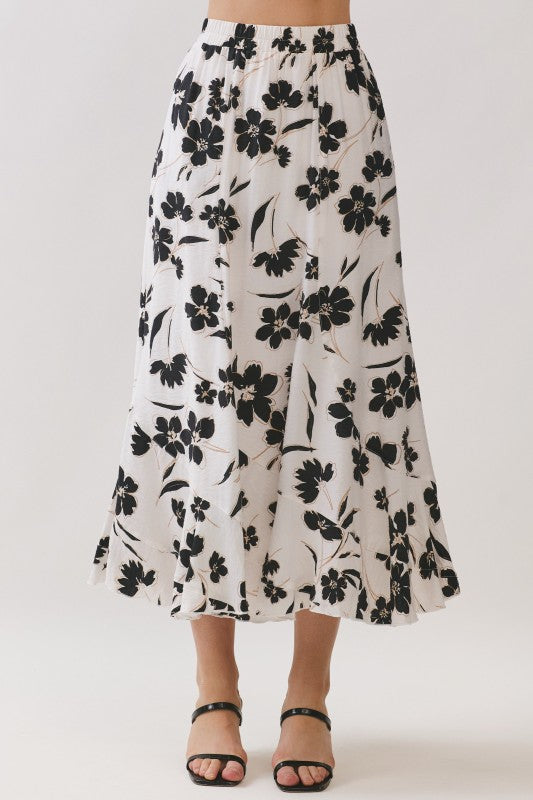 Black Floral Midi Skirt