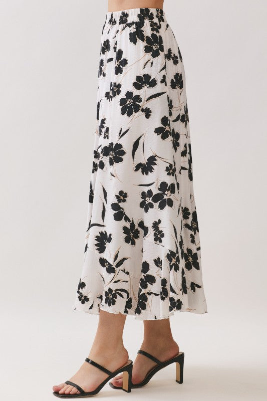 Black Floral Midi Skirt